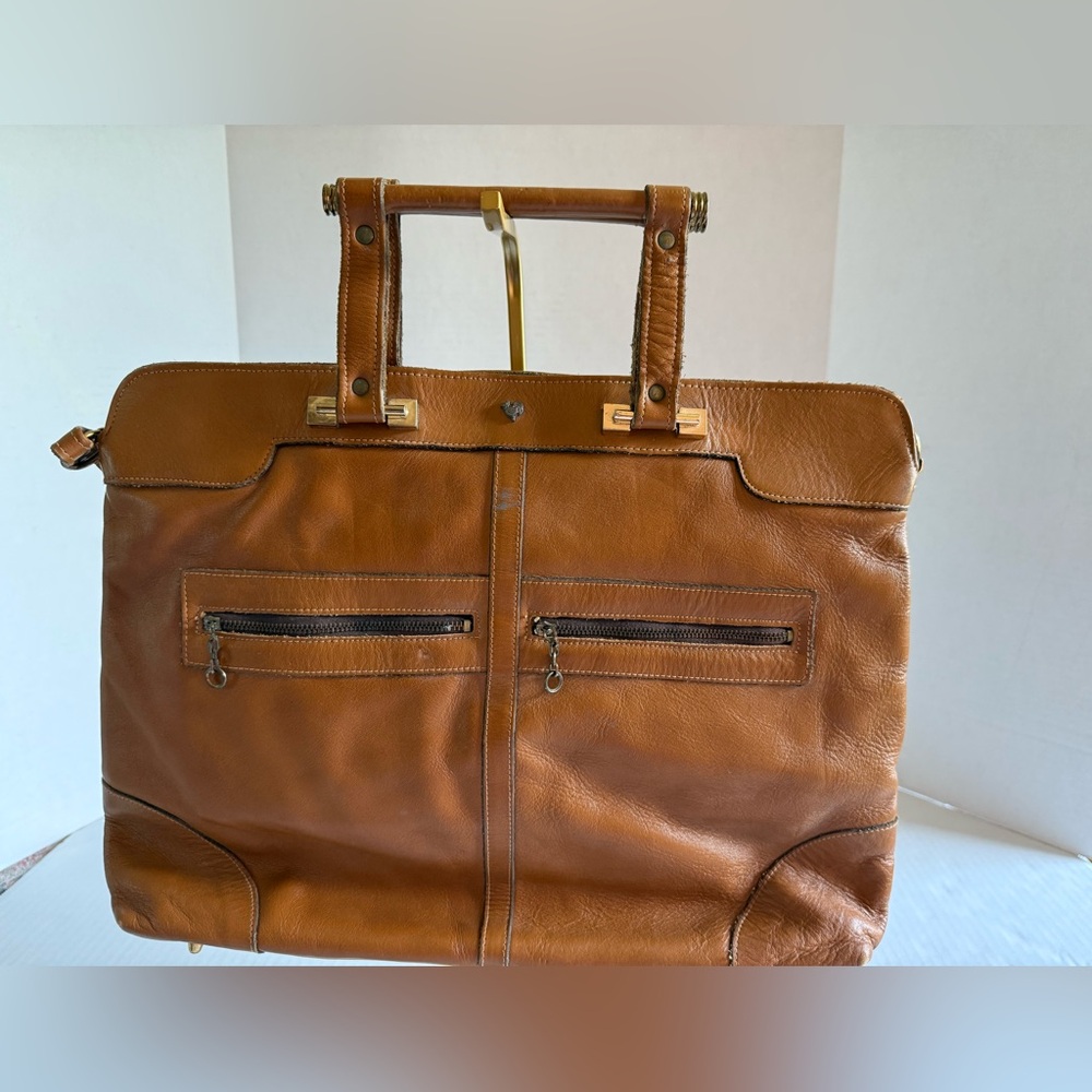 Vintage Jean Fogel Paris Rooster logo Tan Double Strap Handbag Purse 1970s HTF